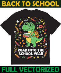 Cute cartoon t-rex dinosaur back to school design for kids t-shirt with dinosaur © Tee Earth Bundle