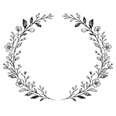 Obraz premium Botanical Elements – Handgezeichneter floraler Kranz mit Blüten und Blättern als Vektor Illustration. Für Branding, Papeterie, Hochzeitseinladungen, Logos, Verpackungen und kreative Designprojekte.