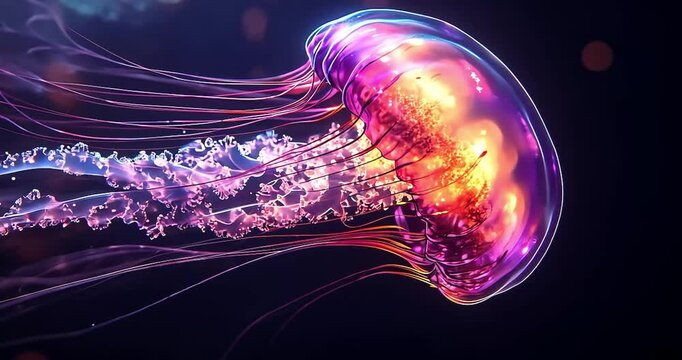 Bioluminescent jellyfish underwater abstract glowing marine life