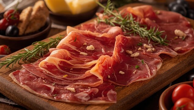 Ready-to-eat slices of delicious Jamon Serrano