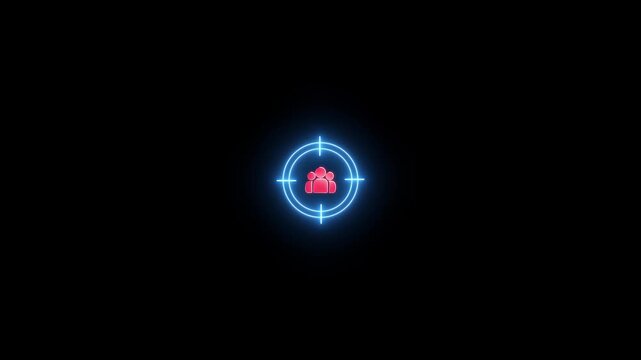 Neon target with people symbol, digital marketing and audience targeting concept animation glowing