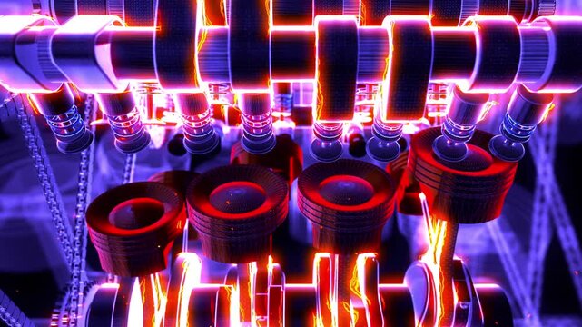 From pushing ignition start button to working V8 engine animation. Valves, pistons and crankshaft in motion.