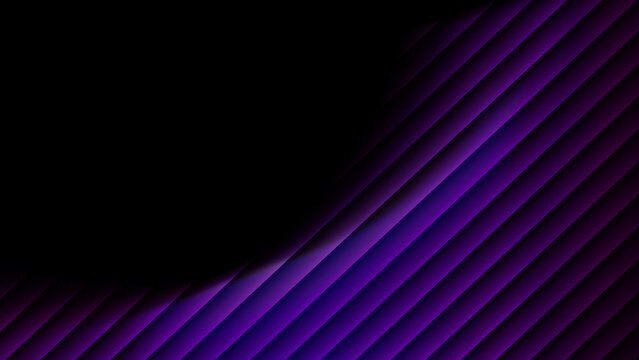 Abstract dark purple diagonal stripes background with smooth gradient transition and large empty black space for minimalist modern graphic design layout with expansive black area left side
