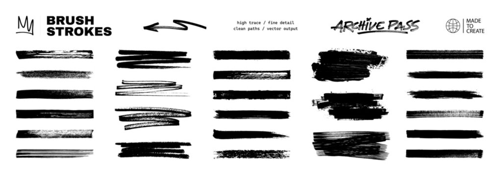Lines drawn with different brushes. Vector ink brush strokes and paint banners. Grunge horizontal rough stripes - underlines, highlighters, brush strokes, textured lines. Vector graphic set