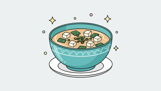 Appetizing vector illustration of bowl of miso soup food isolated on clean background with flat design and vibrant. Suitable for menus and culinary design content.
