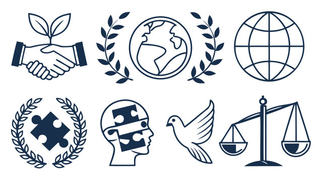 Peace Justice and Global Cooperation Icons Set for SDG Concepts