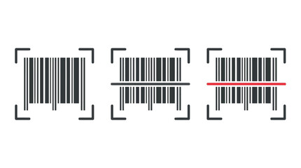 Obraz premium Barcode scanner icon set with scan line frame product code tracking vector illustration