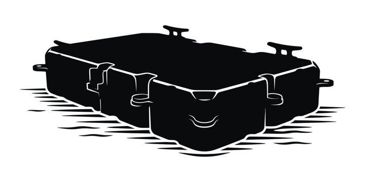 Floating dock module silhouette for marina and waterfront plastic jetty pontoon platform.
