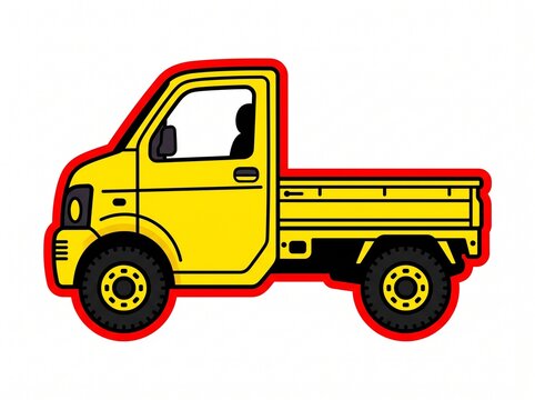 Yellow cartoon truck with red outline on white background