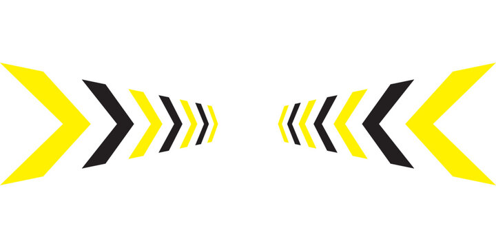 Abstract perspective arrow vector, dynamic yellow and black chevron pattern background, racing speed concept graphic element isolated on white Eps 10.