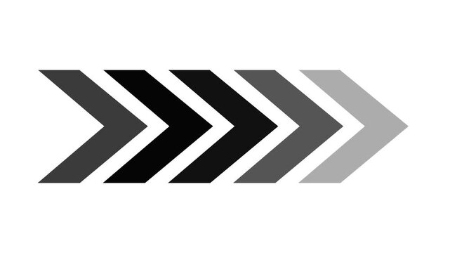 Animated loading progress bar with moving chevron arrows, minimalist black and white motion animation