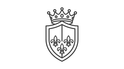 Creative Black and White Heraldic Shield with Three Fleurs de lis and Crown Emblem with high quality professional line art symbols for modern creative design and digital branding projects © SLAMET BUDIONO