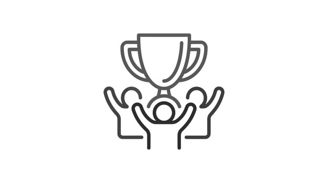 Minimalist Black and White Trophy Cup Held by Two Open Hands with high quality professional line art symbols for modern creative design and digital branding projects