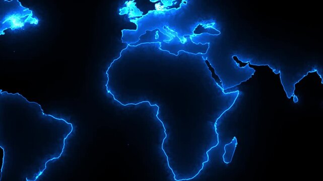 Glowing neon map digital background, with pulsing light, effects global technology