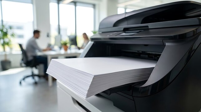 Stack of printed paper on office printer paper stack