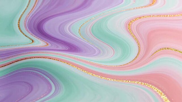 Abstract swirling pastel colors with gold lines