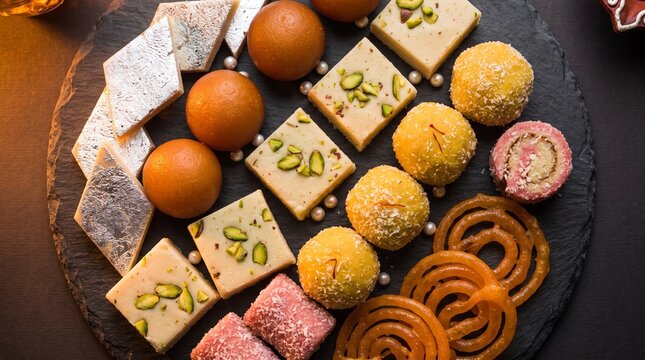 Diwali Indian Sweets Mithai Flat Lay Abstract Background Festival Food India October