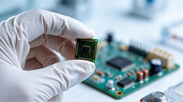 Hand holding microchip with circuit board