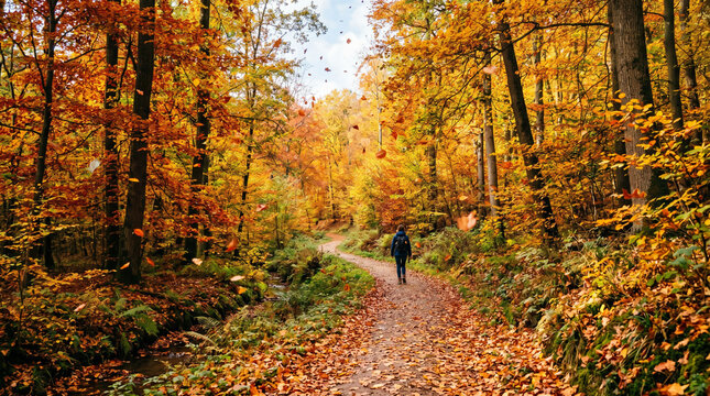Spazierg&auml;nger im Herbstlichen Laubwald