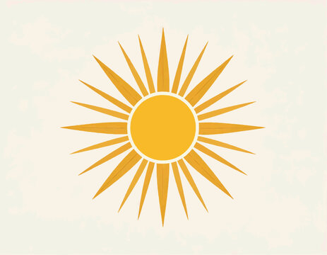 A stylized representation of the sun with sharp, elongated rays emanating from a central circle, set against a muted, warm background on a transparent isolated background, PNG