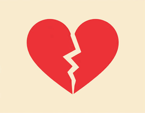 A broken heart illustration, symbolizing sadness and heartbreak on a transparent isolated background, PNG