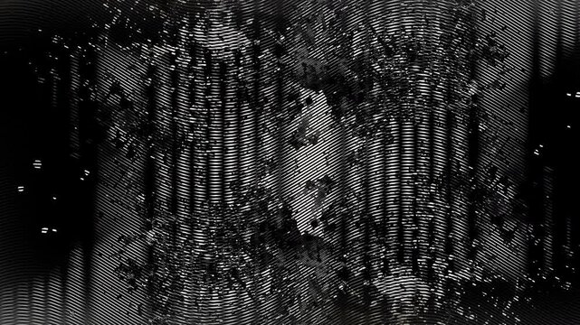 Dark Grunge Stop Motion Background Loop. Abstract monochrome background with flickering and floating digital dust animation in black, dirt, grain, goth vintage horror wall with error scratches