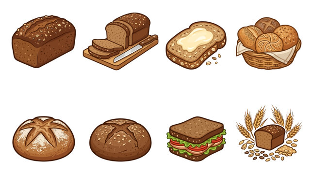 Variety of bread and sandwich.