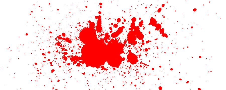 red blood watercolor ink brush painting dropped splatter splash grunge graphic elelement on white background