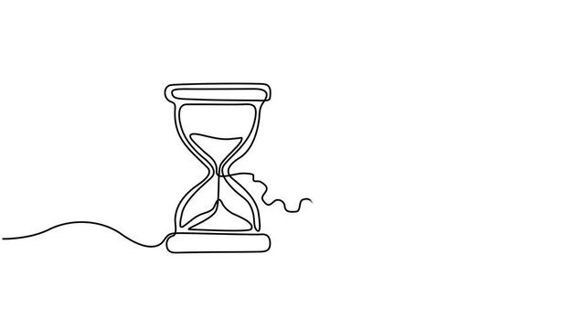 hourglass with gear icon animation continuous one line drawing, Business gear doodle line with teamwork concept, Clock gear icon. Business vector design Hourglass antique vector illustration design.