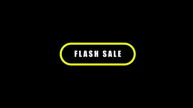 Animated Flash Sale text inside bright yellow oval frame on black background.