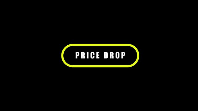 Animated minimalist "PRICE DROP" typography button with glowing yellow outline on black background