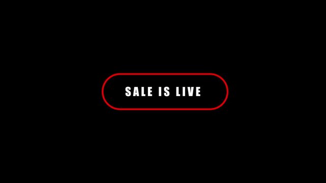 Animated Sale Is Live text inside red oval frame on black background.