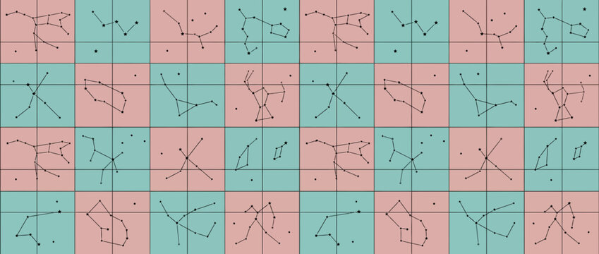 Zodiac constellation grid map seamless pattern.