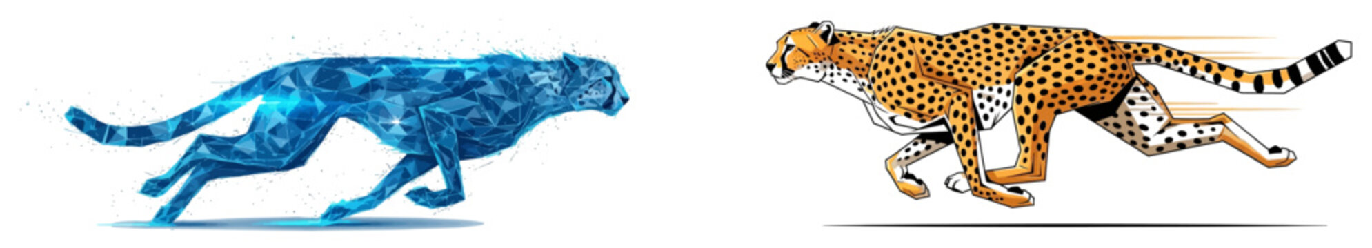 Geometric cheetah illustrations in motion