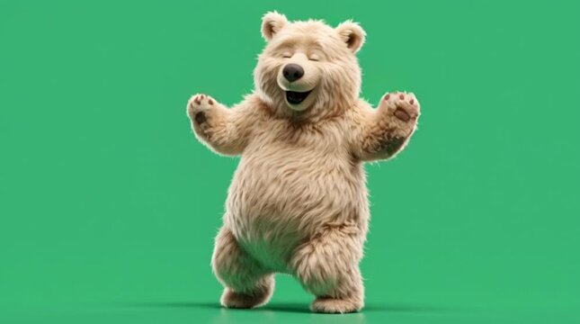 Dancing bear polar character with happy moves on green screen