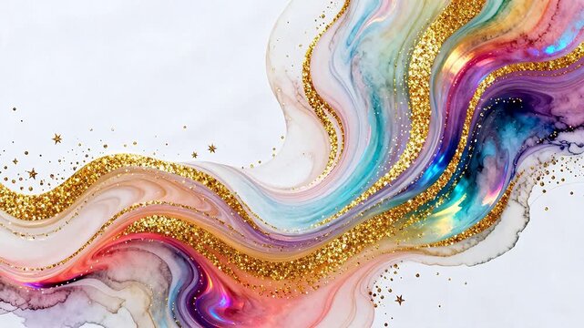 Abstract colorful wave with gold sparkles