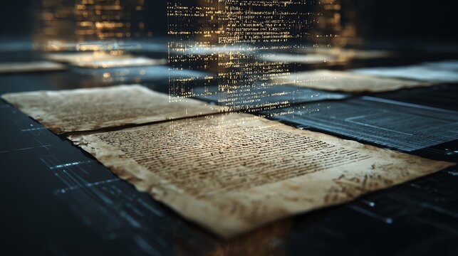 AI system identifying patterns in historical business documents.