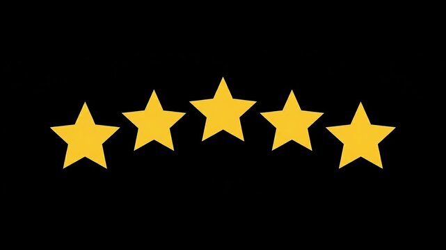 Five stars rating popup animation on black background