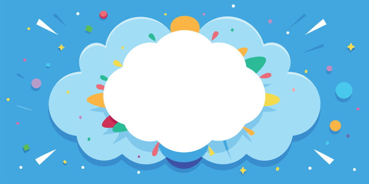 Colorful confetti and cloud shaped vector illustration with a bright blue background