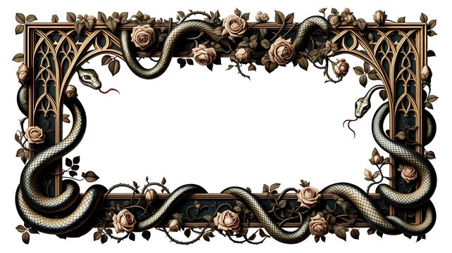 Antique Floral Gothic Ornamental Frame with snakes PNG