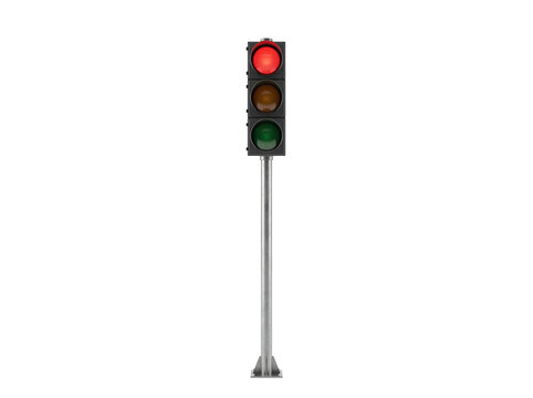 Modern Traffic Signal Light Showing Red Against A Solid Background
