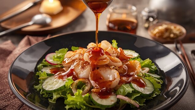 Squid salad in Japanese style with miso vinegar dressing