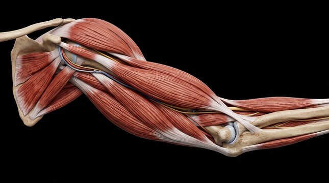 Posterior View of Human Arm Muscles Biceps and Triceps Model