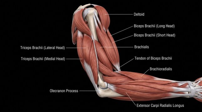 Posterior View of Human Arm Muscles Biceps and Triceps Model