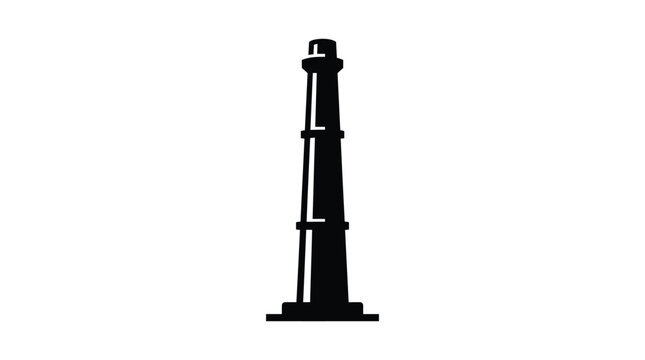 Minimalist black icon of a tall industrial factory chimney isolated on a plain white background