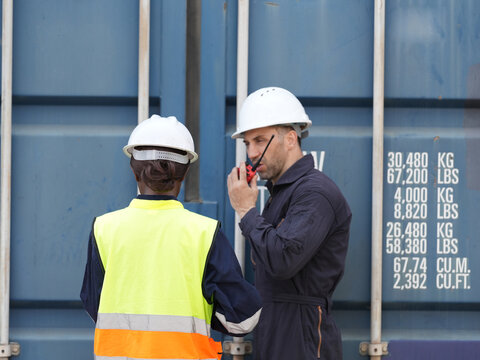 people working on site with  Logistics Industrial Container Cargo freight ship for Concept of fast or instant shipping