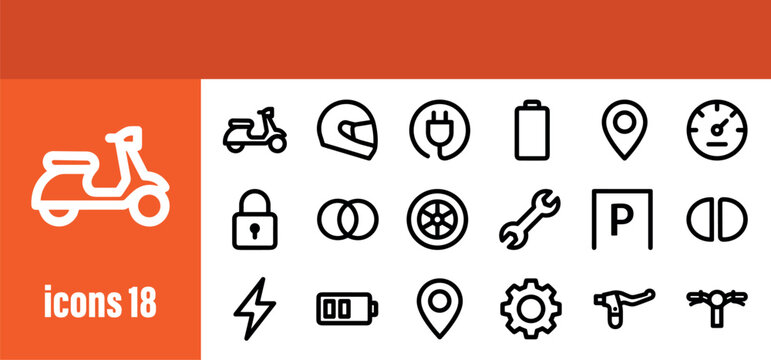 Scooter and automotive line icons set, vehicle and transportation symbols. Vector collection for urban mobility and travel.