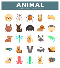 Fototapeta premium Flat vector icons of diverse animals in a grid. white background