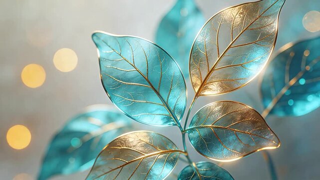 Glowing blue and gold leaves
