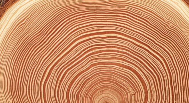Detailed Close-up of Natural Tree Ring Texture and Growth Pattern on a Cross-Section of a Log